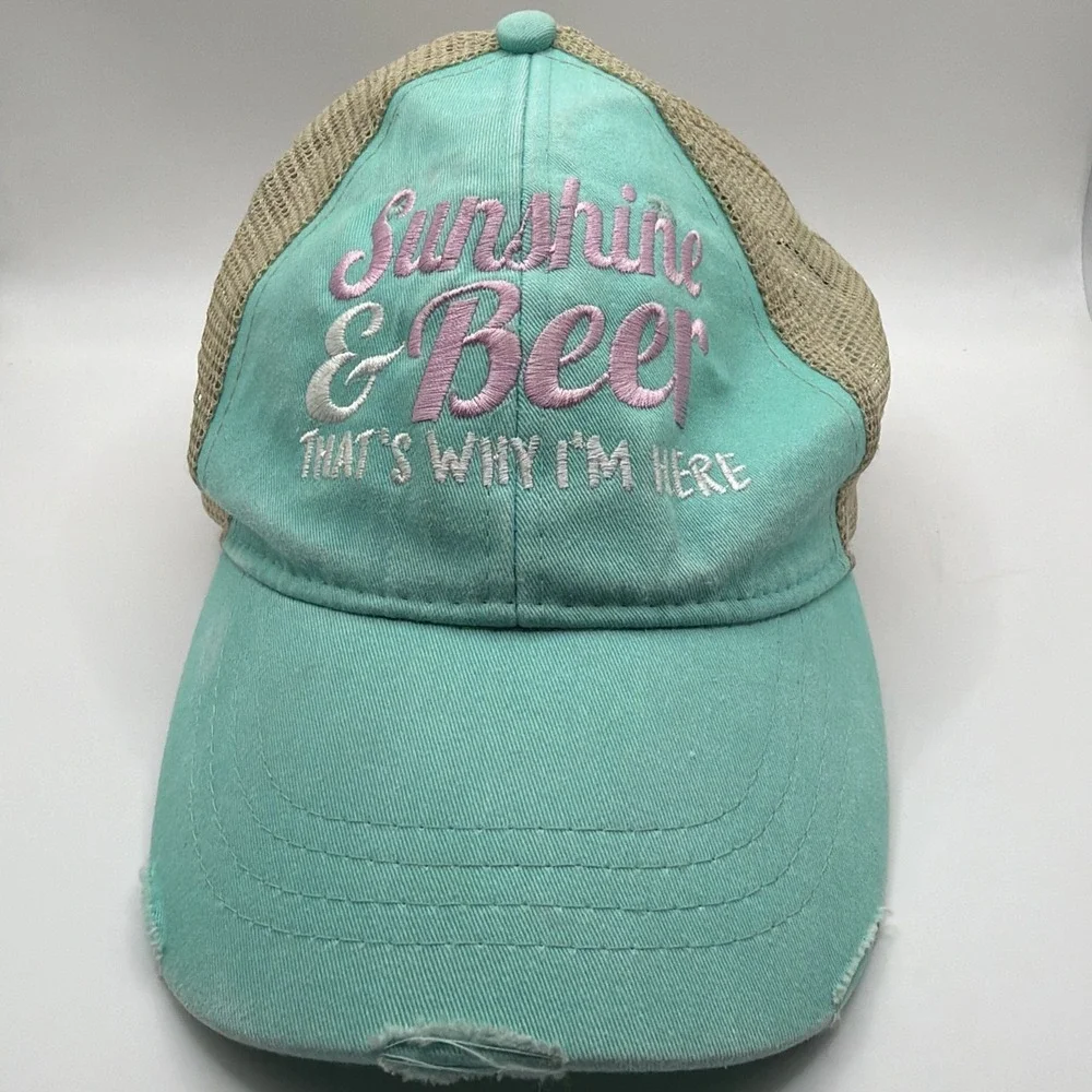 Piper Lou Hat Sunshine & Beer That's Why‎ I'm Here Trucker Mesh Cap