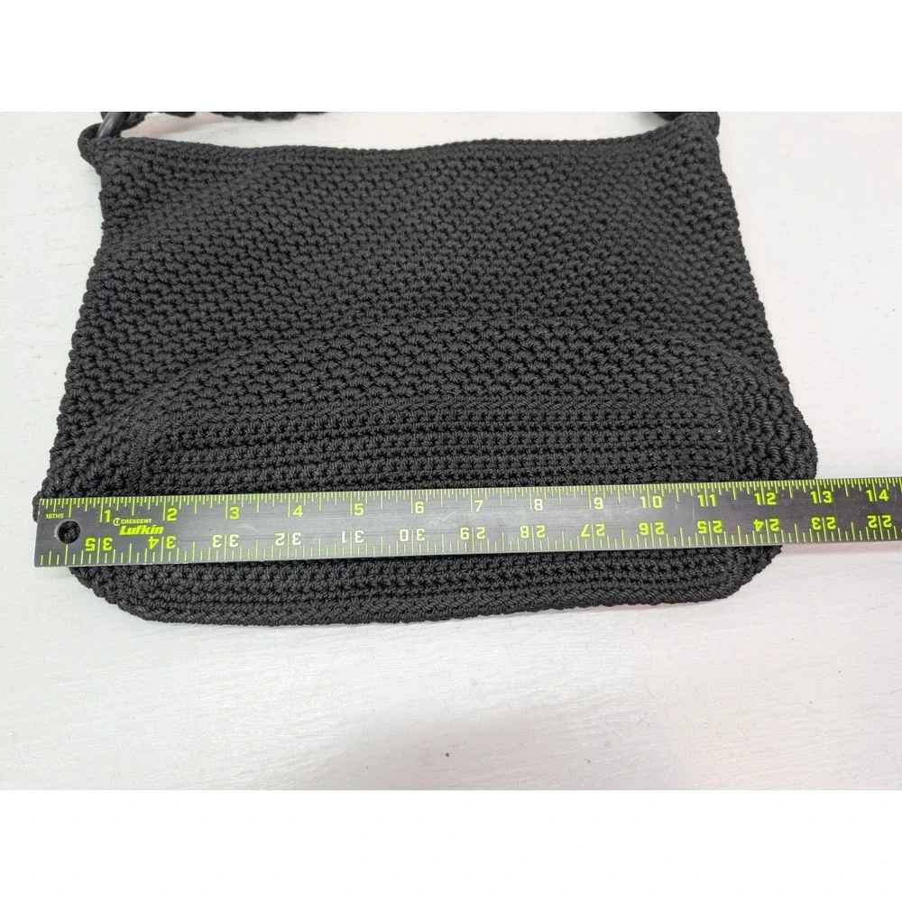 The‎ Sak Crochet Knit Small Crossbody Purse Bag Black Zipper Hobo Y2K Minimalist