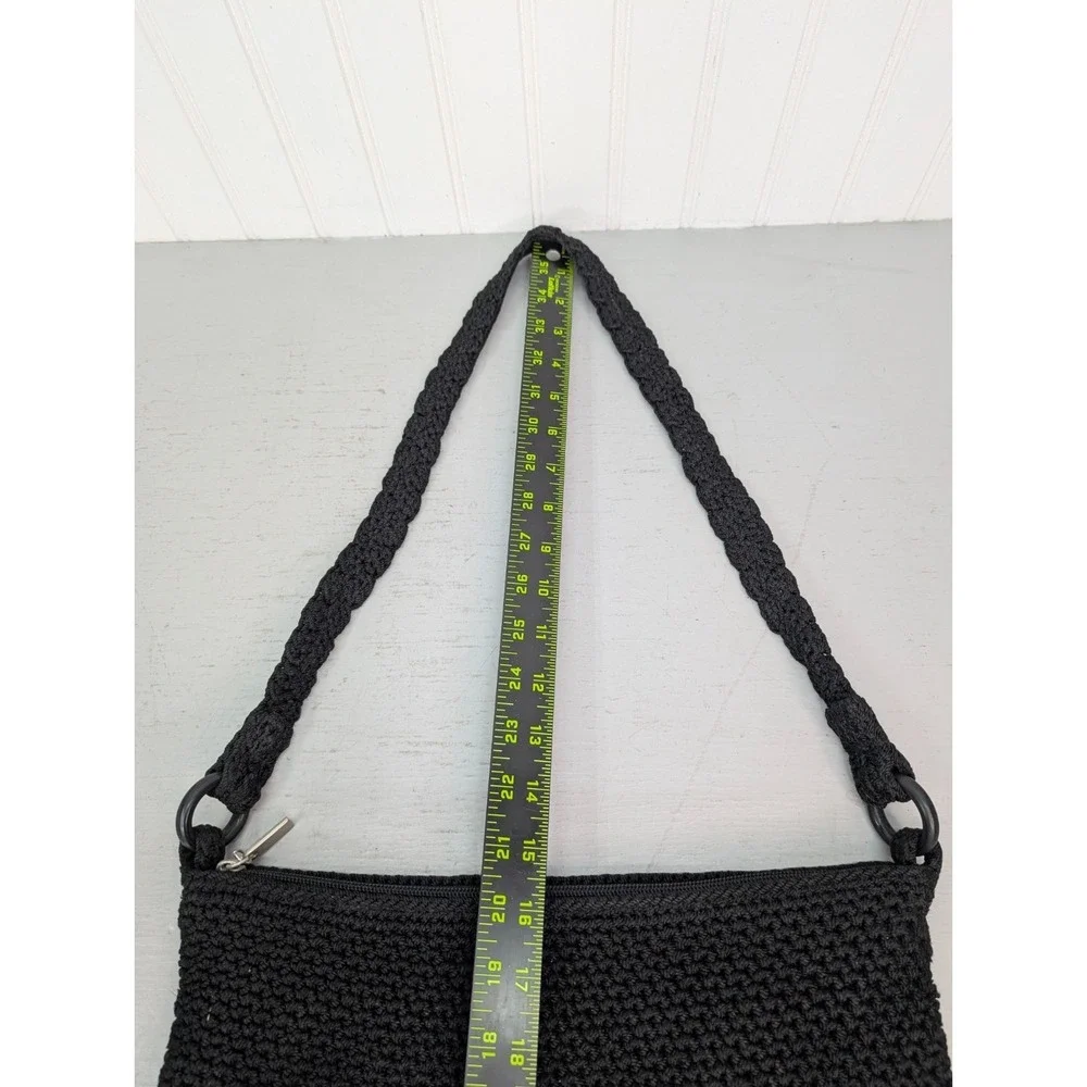 The‎ Sak Crochet Knit Small Crossbody Purse Bag Black Zipper Hobo Y2K Minimalist