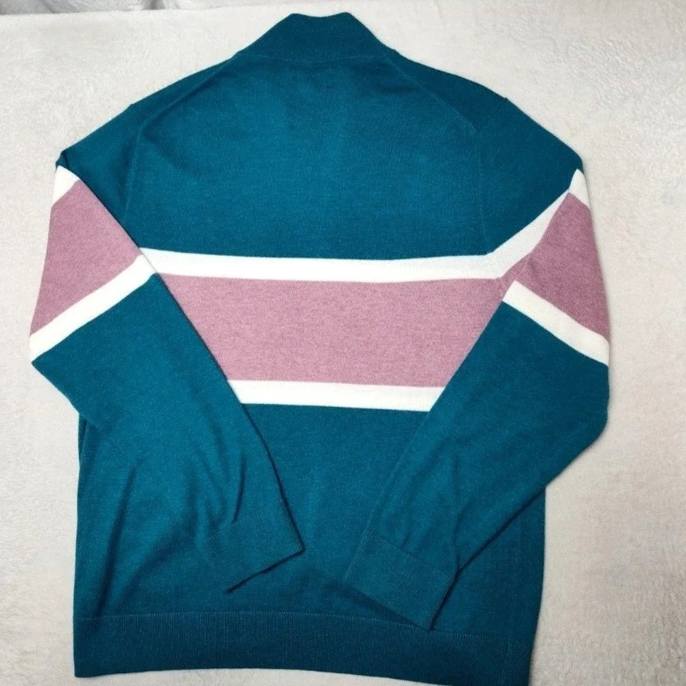 Bonobos Sweater Mens L Green 1/4 Zip Pullover Striped Cotton Polyester Knit Work