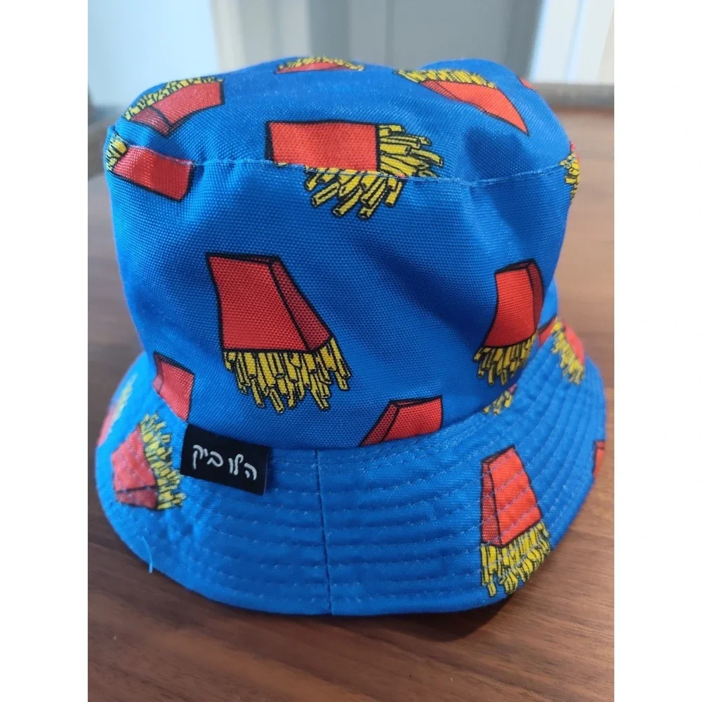 Blue‎ French Fries Novelty Bucket Hat Hebrew Script Label Streetwear Sun Hat