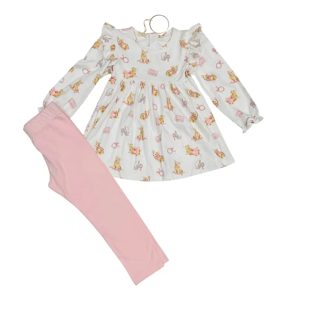 NWT Baby Club Chic Size 4 Corgi Blouse & Legging Set