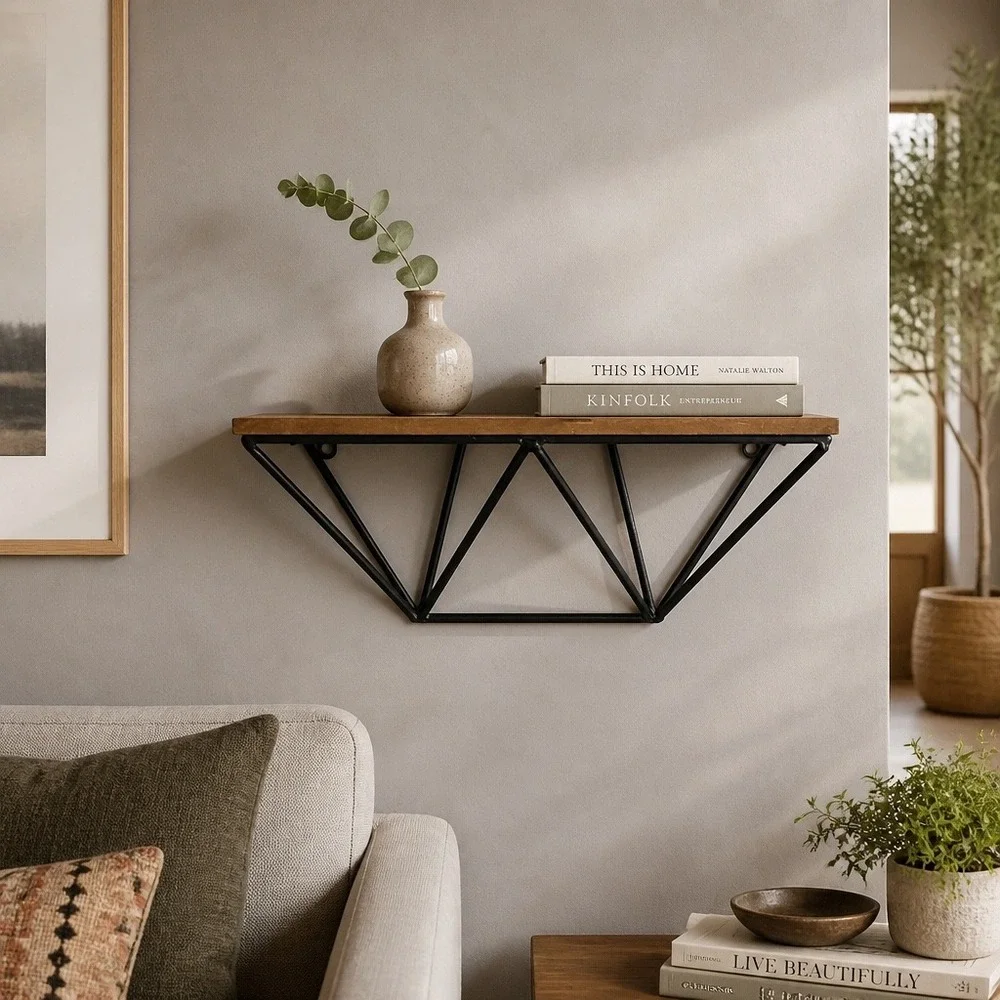 Floating Wall Shelf Home 18in Brown Black Geometric‎ Industrial Modern Decor