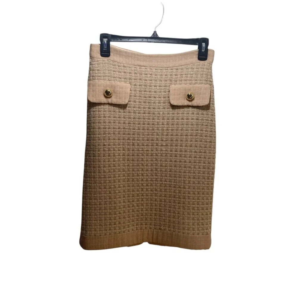 Vtg Milly‎ Wool Silk Pencil Skirt Women 2 Nude Gold Tweed Old Money Made In USA