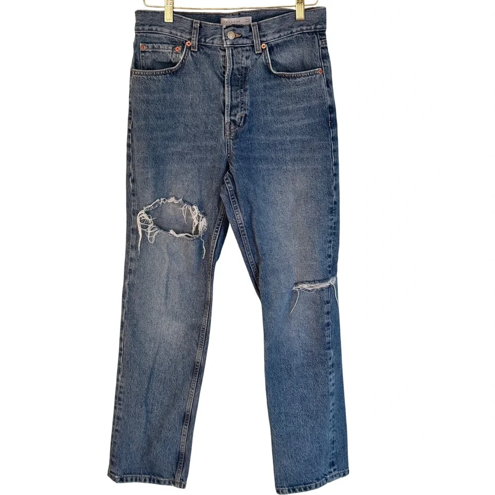 Topshop High‎ Waist Distressed Straight Leg Jeans W28 L30