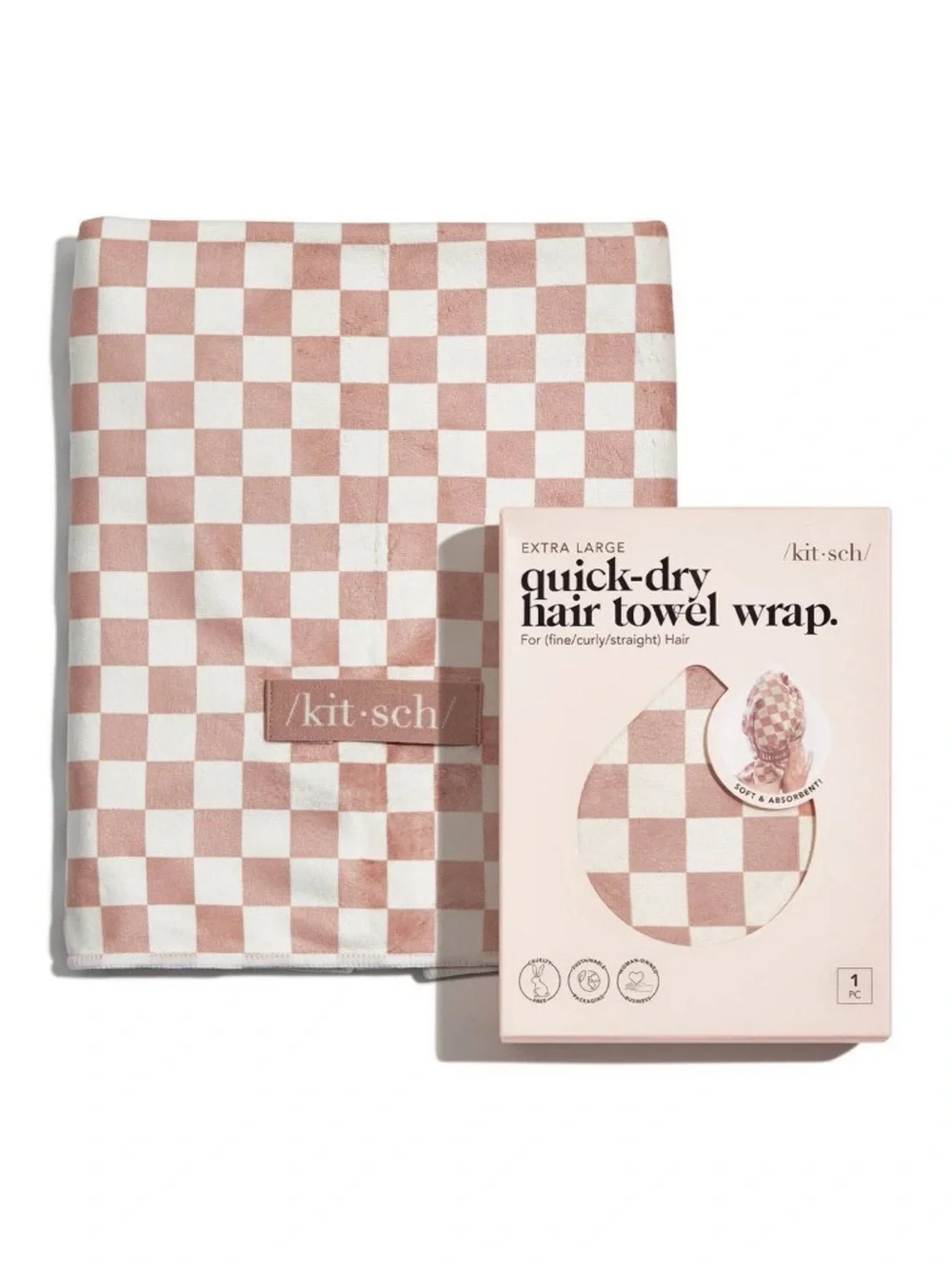 Kitsch Extra Large Quick-Dry Hair Towel Wrap •Terracotta Checker•