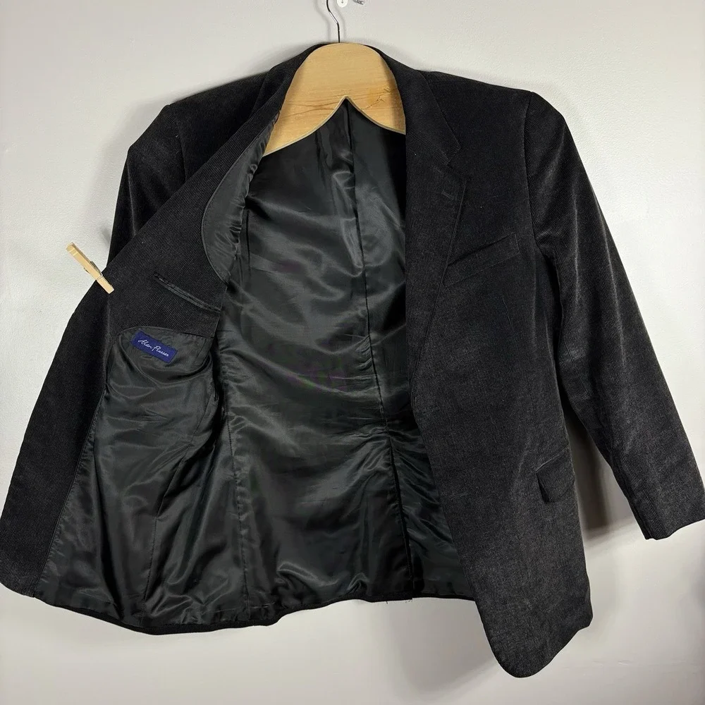 Alan Flusser Men's 44L Black Corduroy Two Button Single‎ Vent Lined Sports Coat