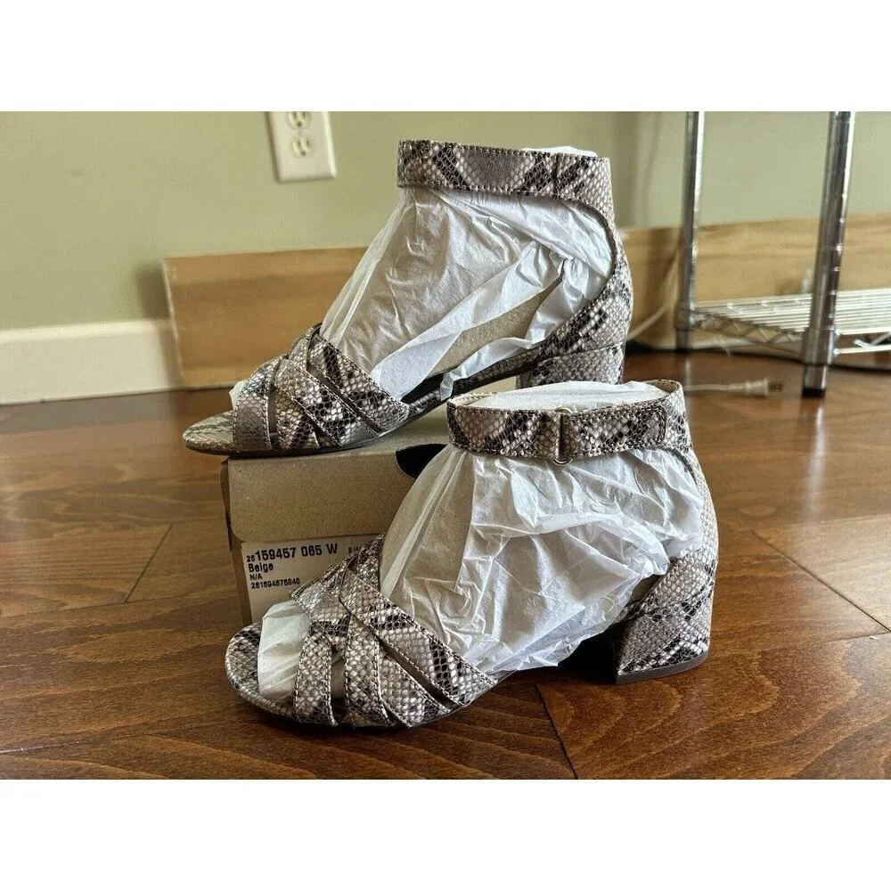 Clarks Women's Caroleigh‎ Rori Heeled Sandal Biege Snake Print 6.5 W NEW