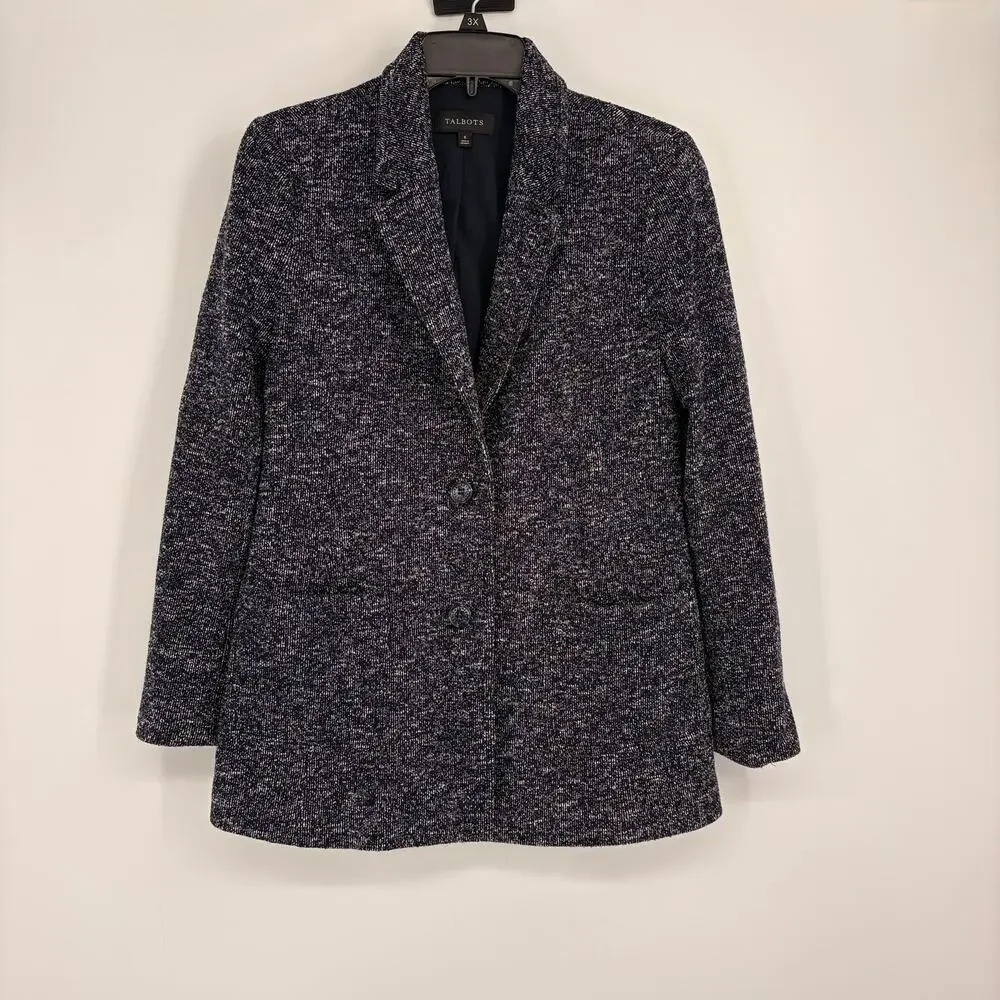 Talbots Navy Blue Marled One Button Blazer Business Career Academic‎ Size 6