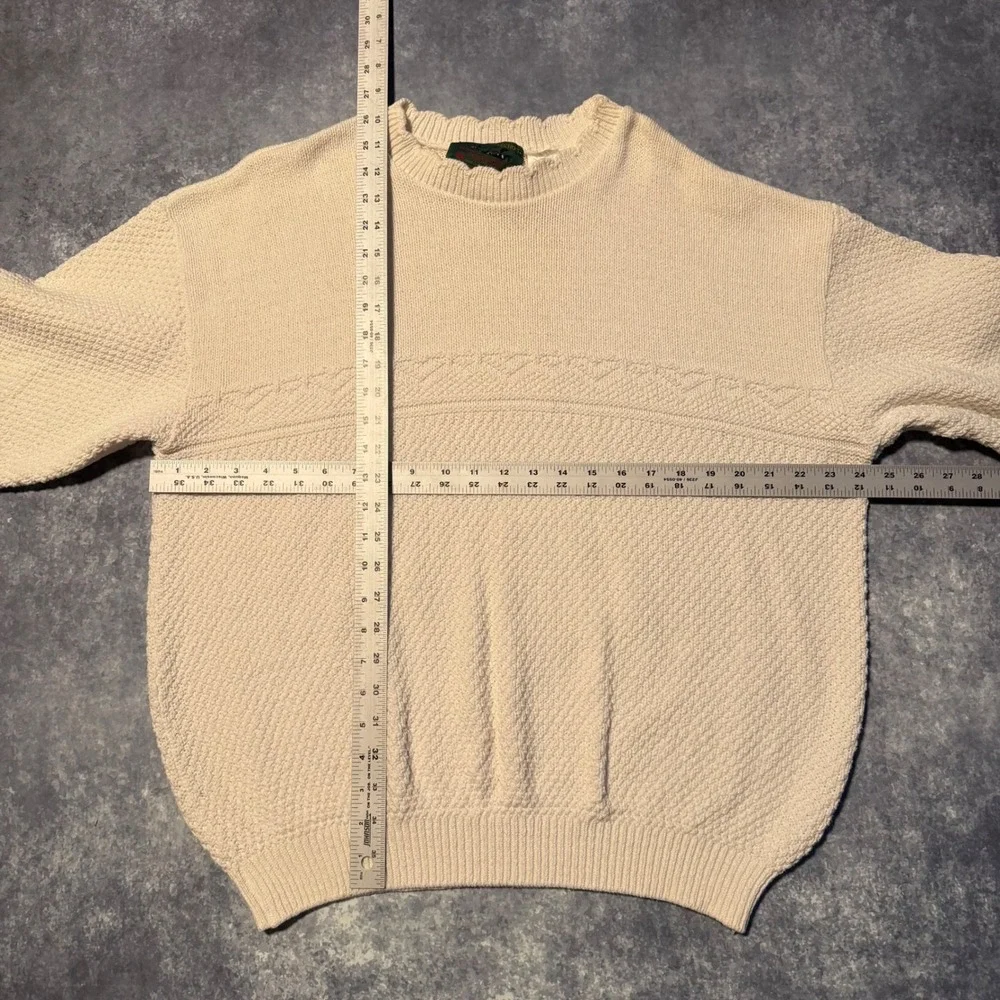 Vintage 3D Knit Sweater White Men's Large Crew‎ Neck Long Sleeve Size XL