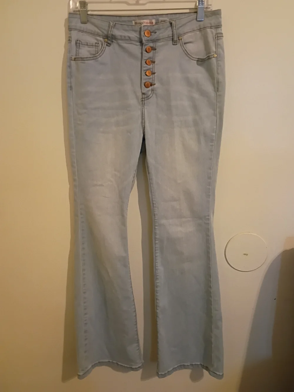 Simpl‎ Young Women's Light Blue High-Rise Button-Fly Flare Jeans Sz L