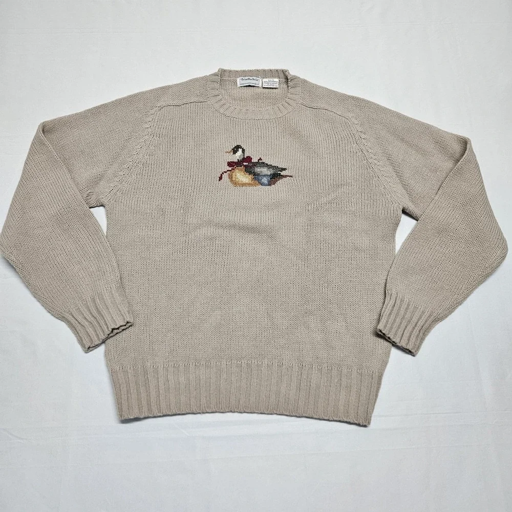 [Unknown Brand] Men’s Beige V-Neck Sweater with Duck Motif