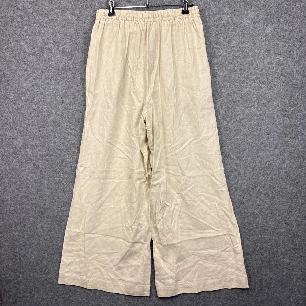 Max‎ Studio London Natural Linen Blend Wide Leg Drawstring Pants 4701L2605 Small