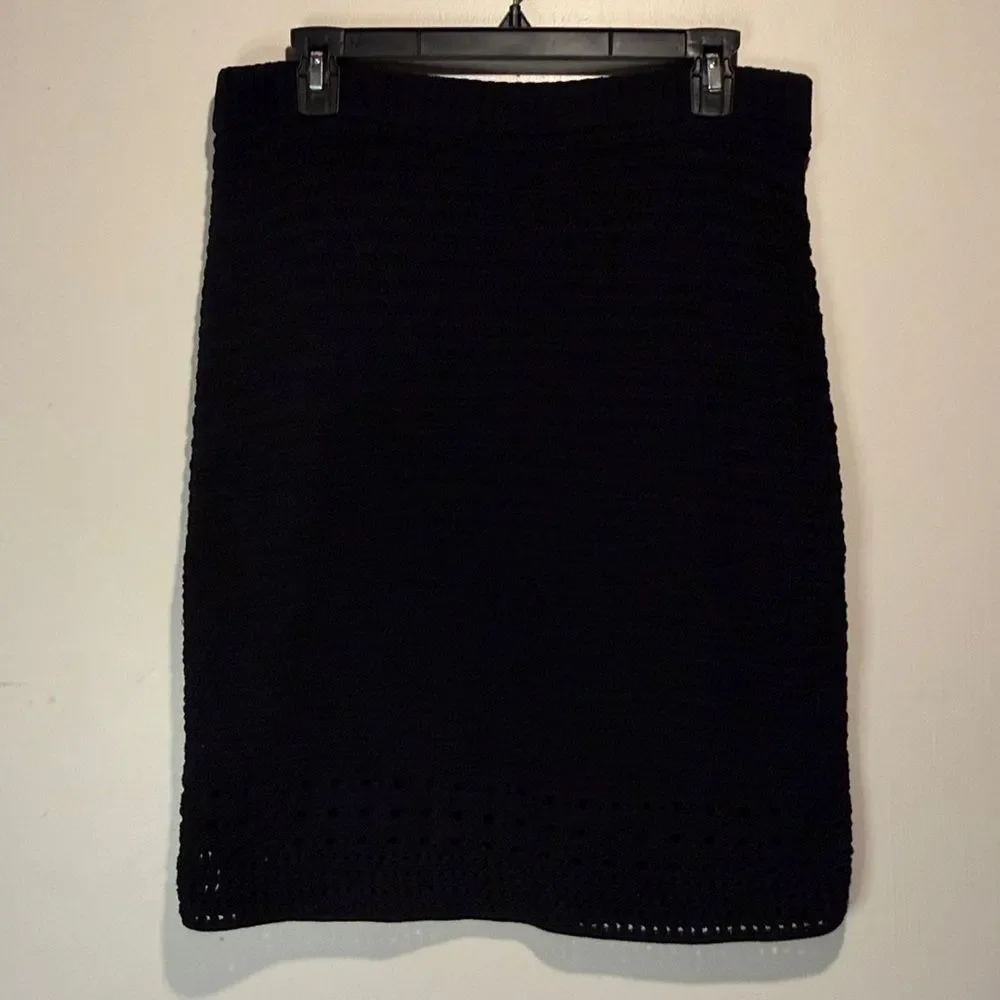 Express NWT Black Knee Length Crochet Textured Open Knit Lined Skirt Size L