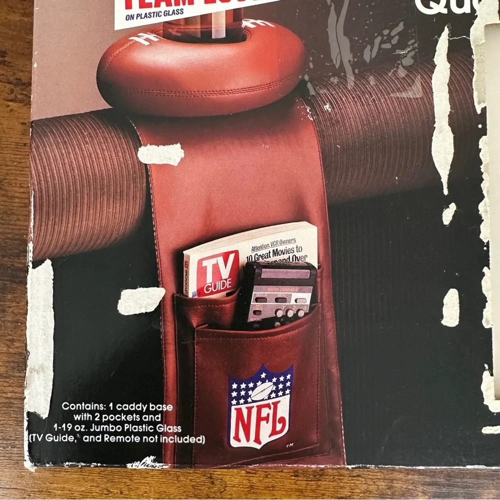 Vintage NFL Armchair Caddy Remote Control Holder Football Cup Holder Brown Plaid