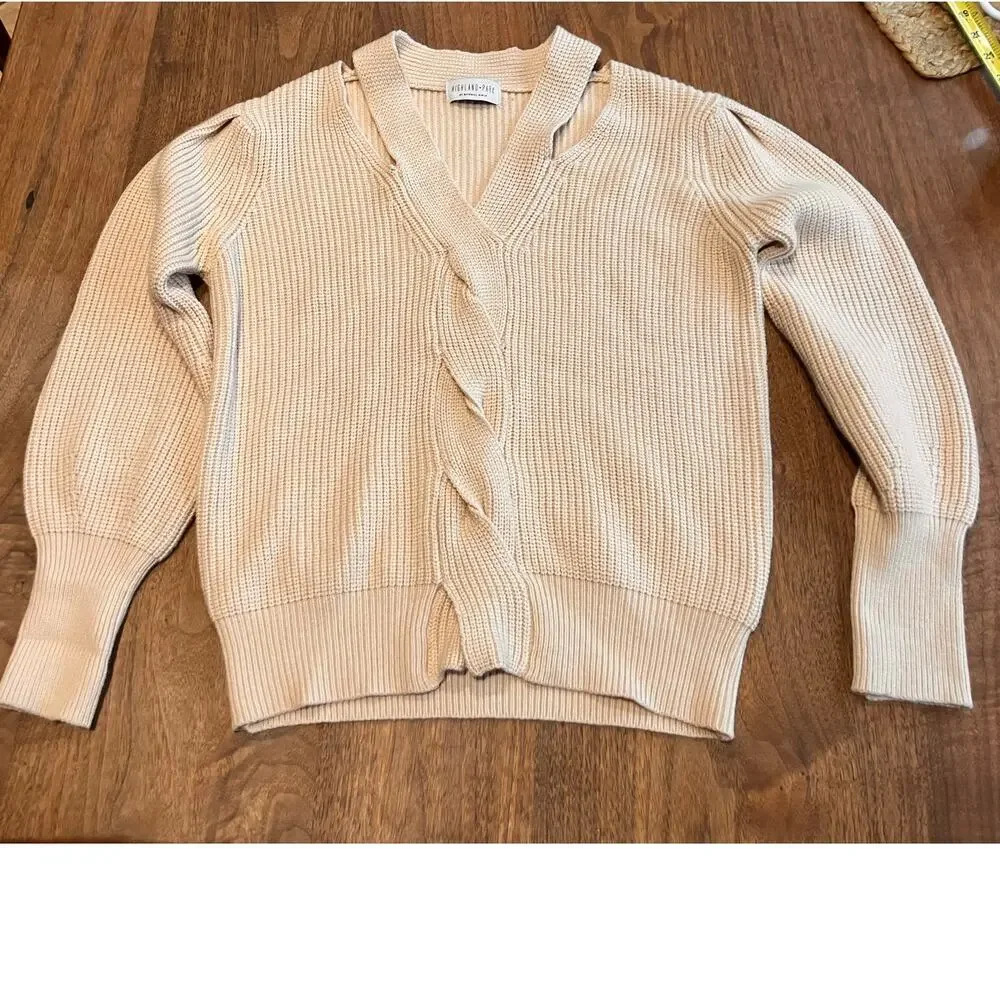 Highland Park by Material Girls Sweater Cutaway Beige Womens Medium‎