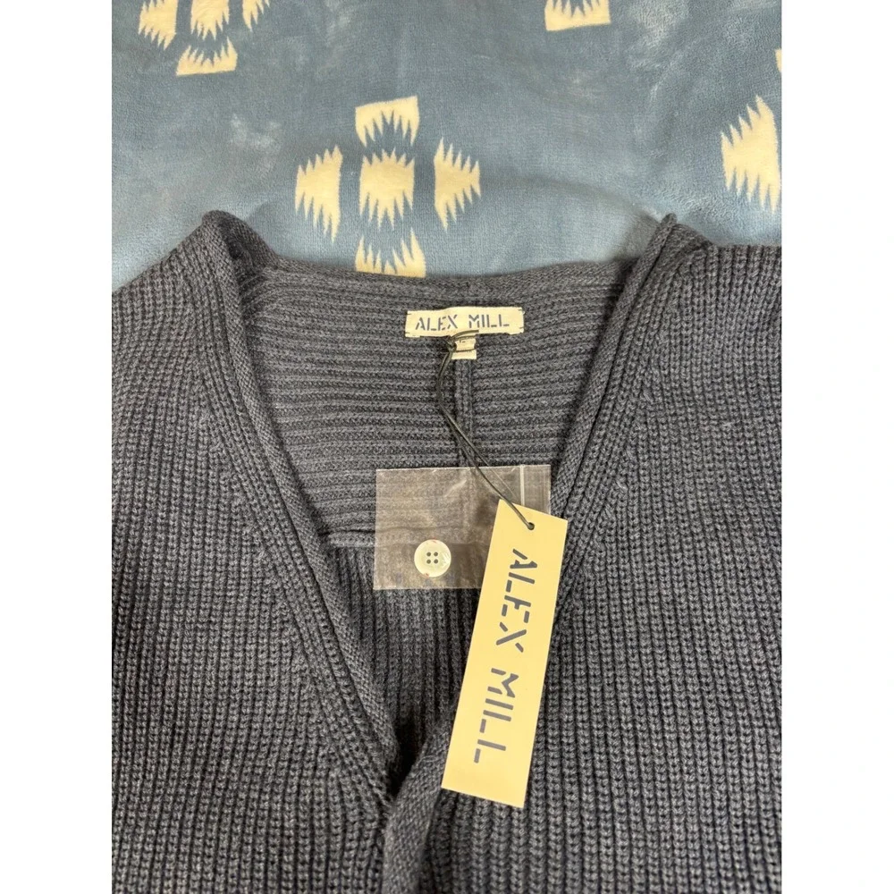 Alex Mill Women Blue Ribbed V-Neck Button Front Cardigan Sweater Vest Large NWT