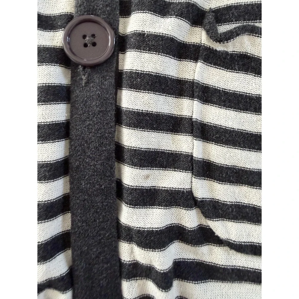 Aqua Women Longline Striped Cardigan Gray Cream Cotton Button Front Sweater M