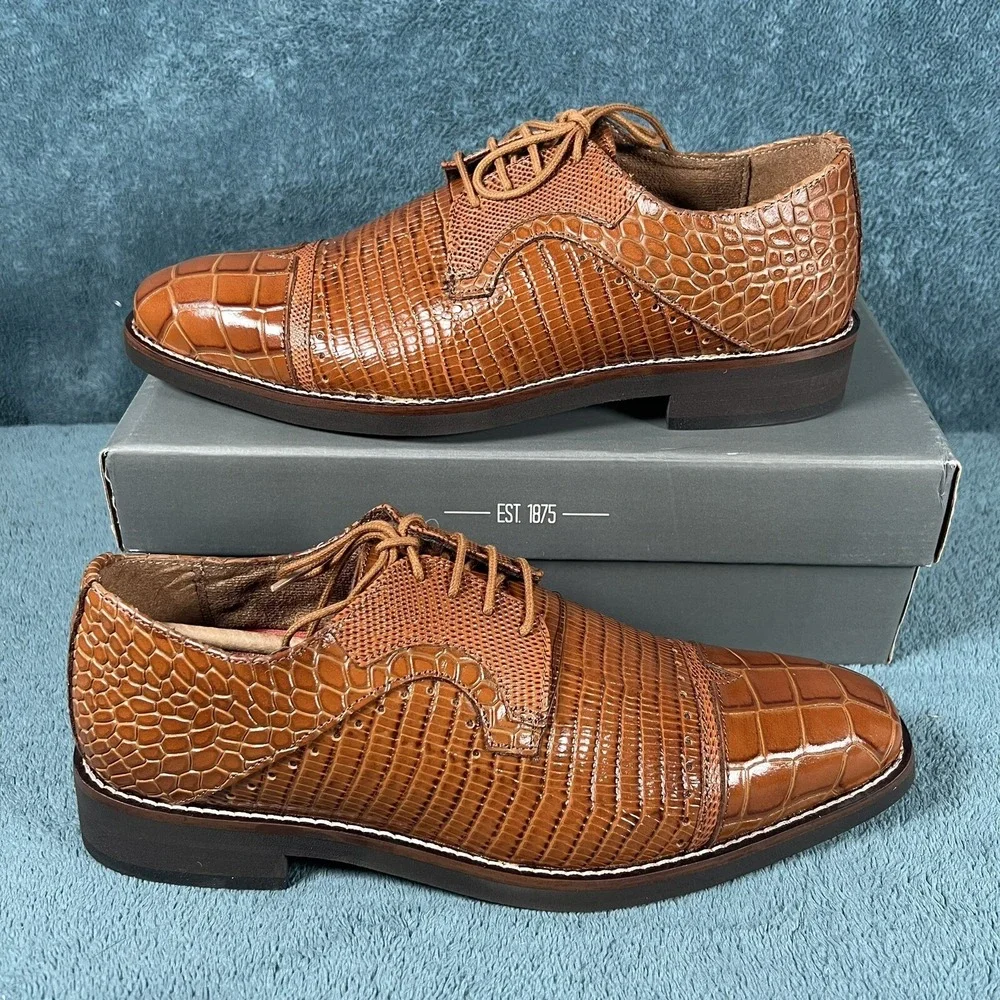 Stacy Adams Esposito Cap Toe Oxford Shoes Animal Print‎ Tan Men's Size 10 M New