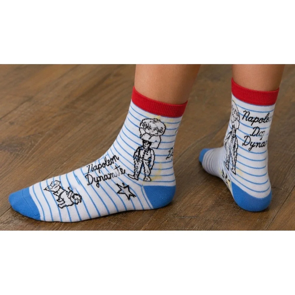 NEW‎ Napoleon Dynamite Mens Crew Socks White Blue Striped Liger Movie 10-13