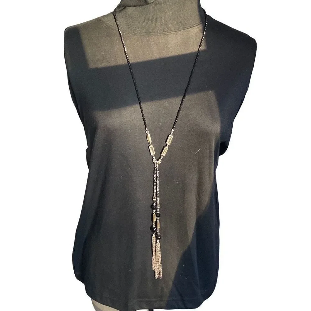 Anne Taylor loft long black crystal tassel necklace