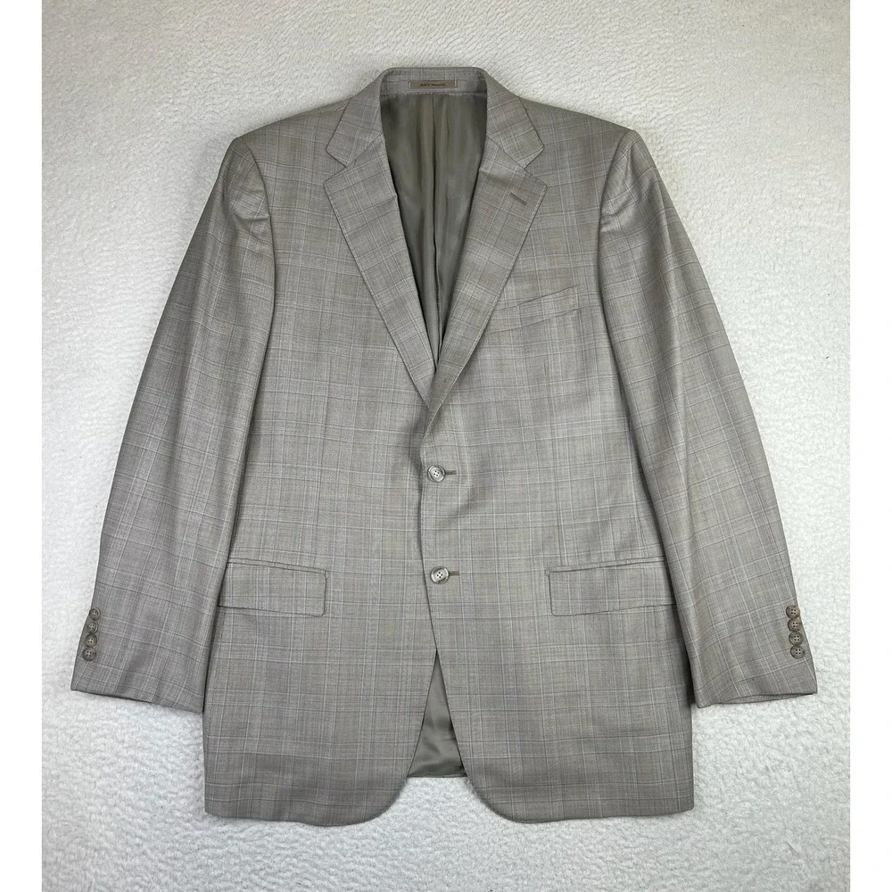 Ermenegildo Zegna Blazer Mens 46L Light Gray Glen Plaid Trofeo Wool Suit‎ Jacket