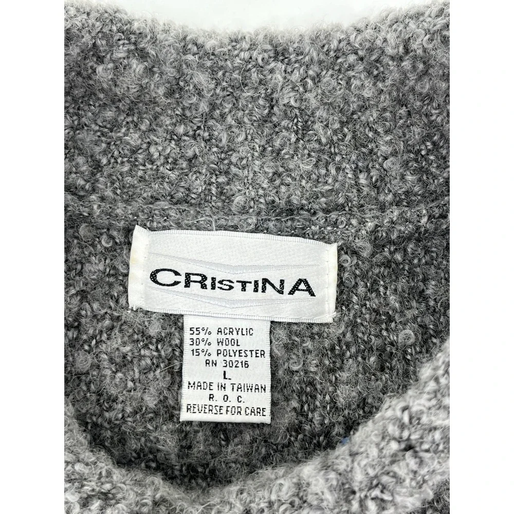 CRISTINA‎ Mock Neck Textured Knit Pullover Sweater Women's Size L Gray
