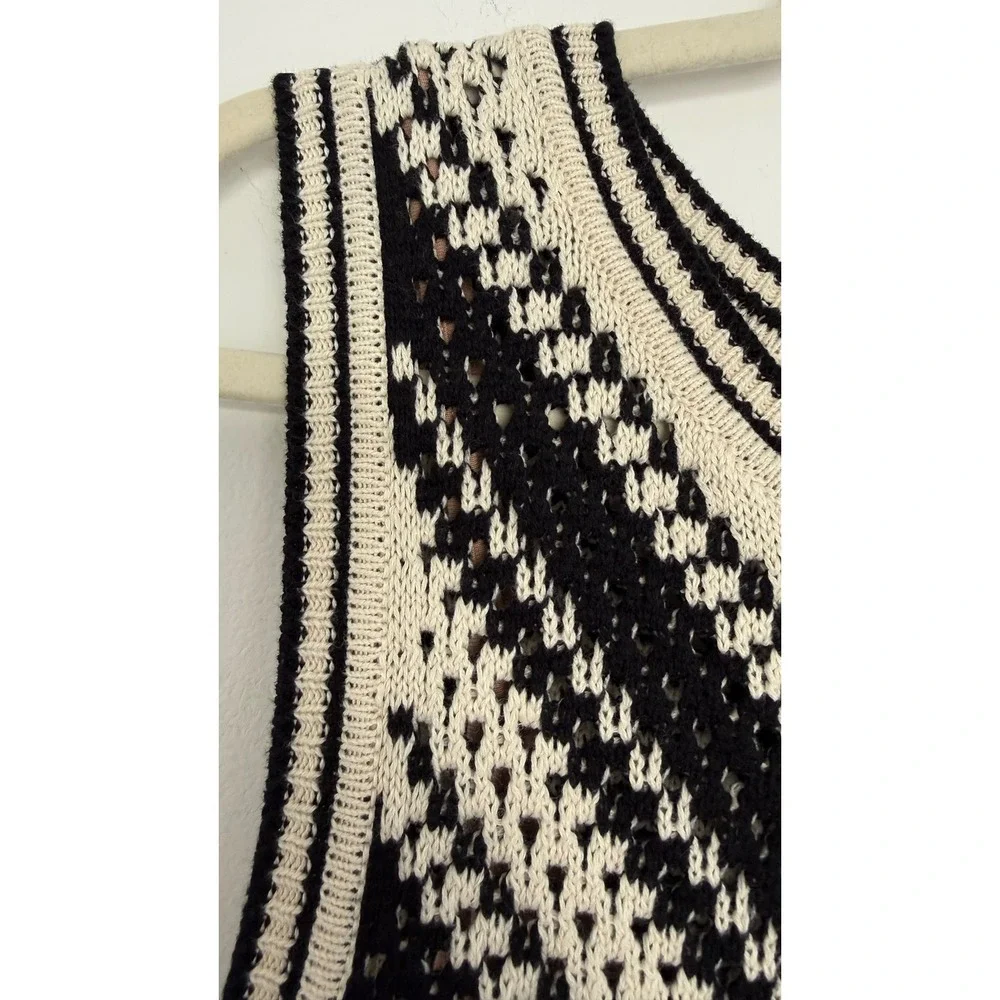 Gap Black &‎ Ivory Chevron Knit Sweater Tank Dress Sleeveless Stretch Midi Lined