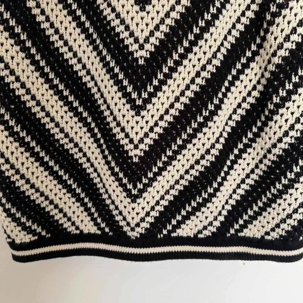 Gap Black &‎ Ivory Chevron Knit Sweater Tank Dress Sleeveless Stretch Midi Lined