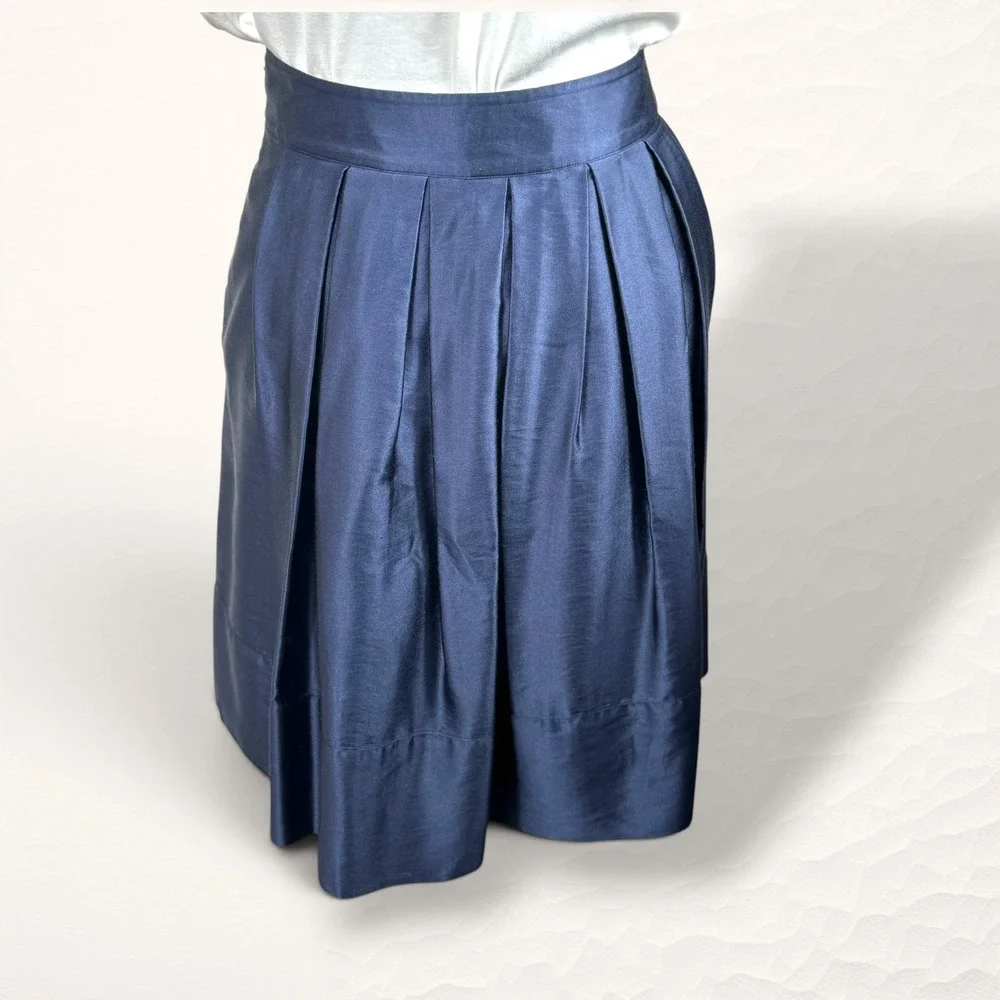 Tommy Hilfiger Pleated Silk Blend Skirt Women 2 Navy Preppy Pocket‎ Lined