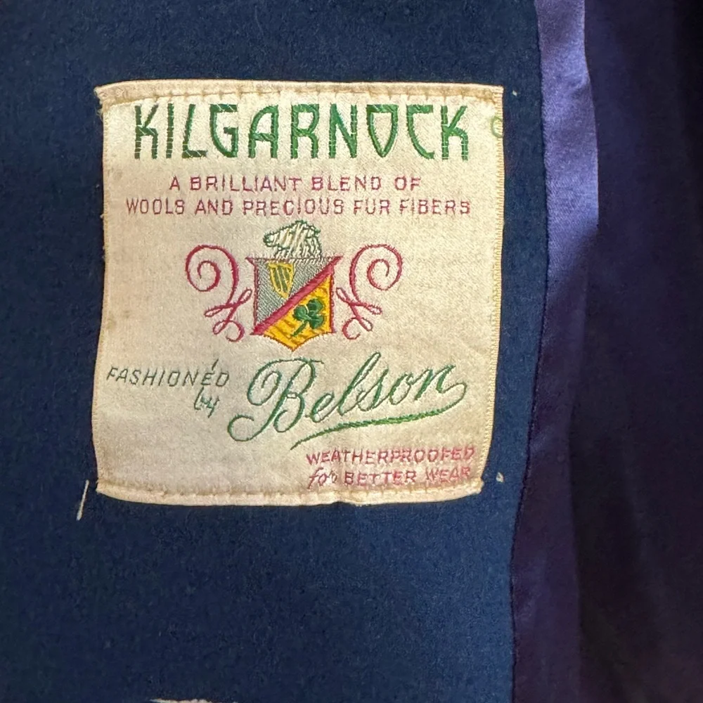 Vintage Kilgarnock Blue Wool Coat Genuine Fur Collar Mid Century‎