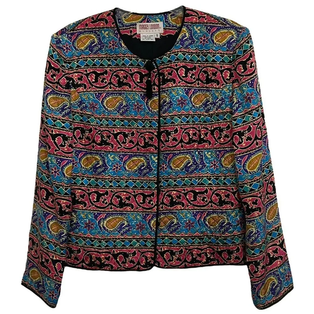 MAGGY LONDON Vintage Mixed Prints Long Sleeve Silk Jacket 12