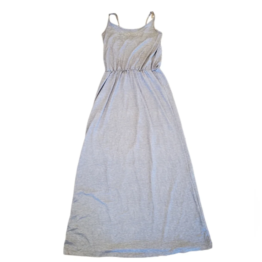 Bebe Silver Gray Maxi Bling Logo Sundress Size Small‎