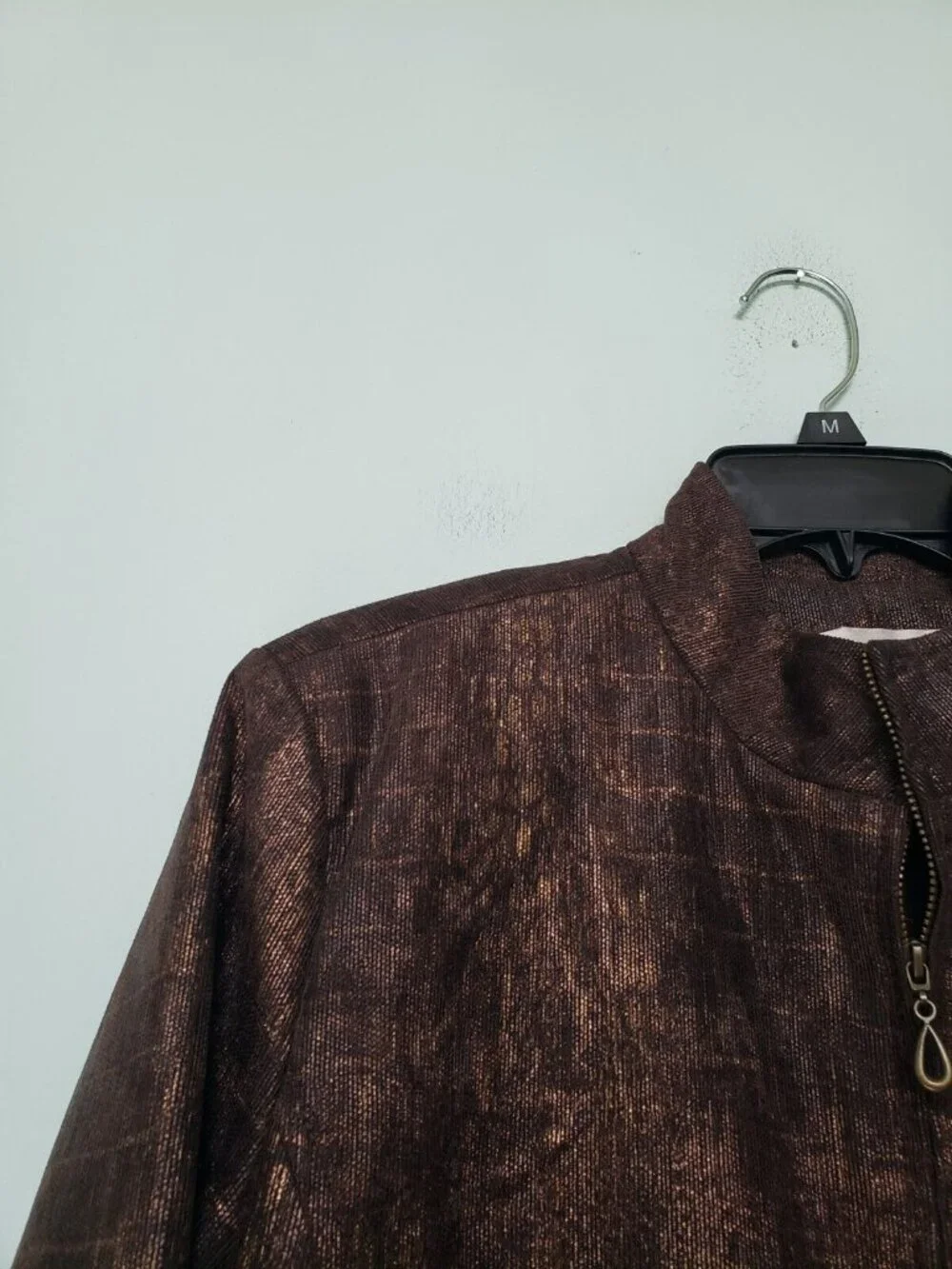 Erin London Womens M Jacket Full Zip Long Sleeve Brown Snakeskin Print Shimmer
