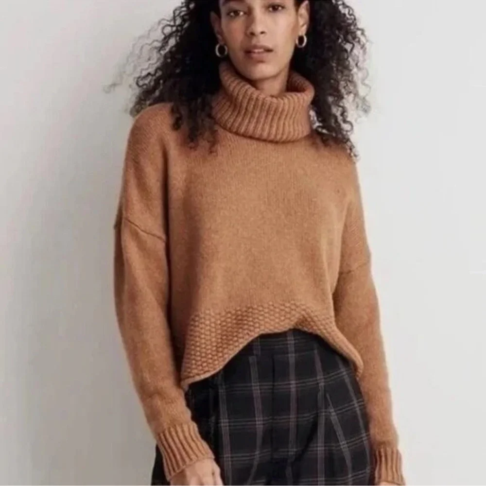 Madewell Sadler Boxy Chunky Turtleneck Wool Sweater Camel Brown‎ XS Fisherman