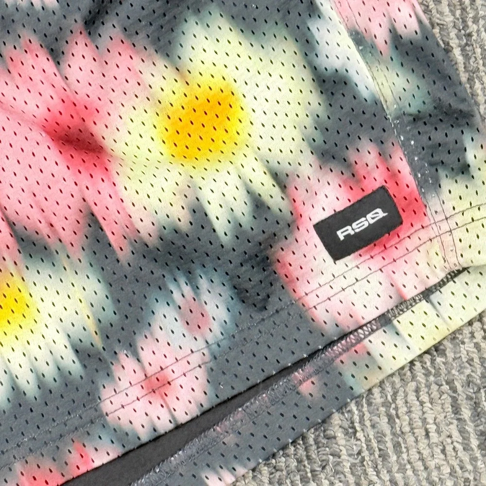 RSQ Mens Floral Mesh Shorts Grey Pink Yellow‎ Daisy Print Athletic Drawstring
