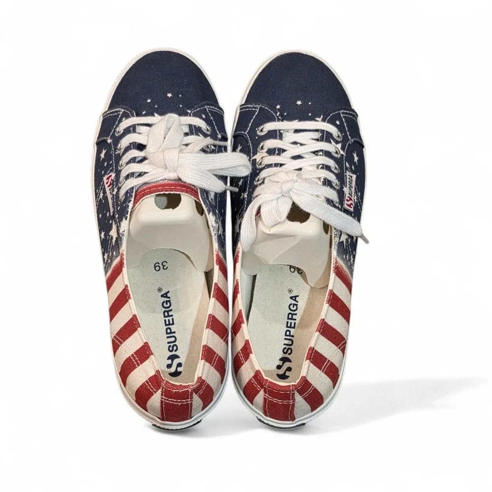 Superga S00BSH0 Womens American Flag Canvas Sneakers Stars Stripes Navy Red sz 8