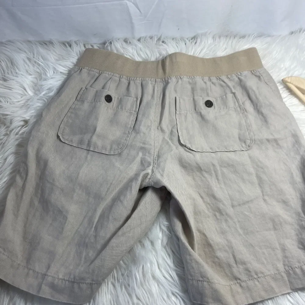 Athleta Oatmeal Drawstring Waist Linen Shorts Sz‎ 2