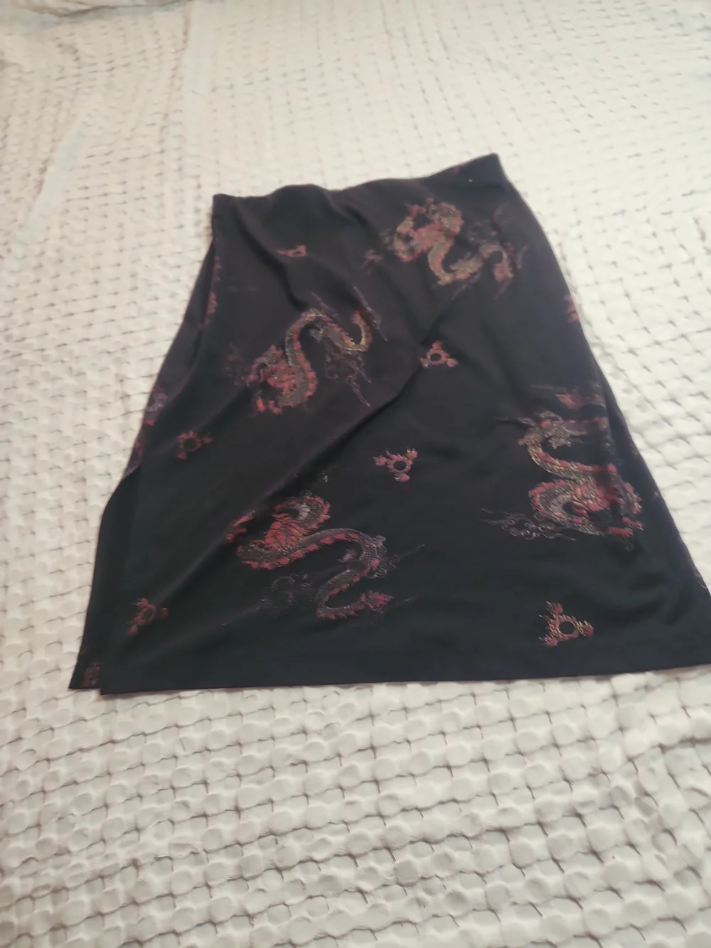 Moa Moa Black Midi Skirt with Multicolor Dragon Print