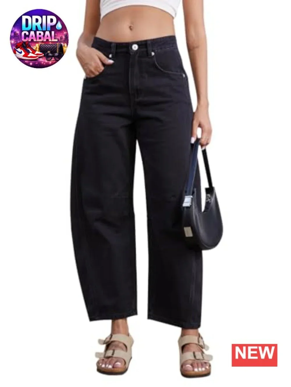 Baggy Wide Leg Barrel Jeans Mid Rise Stretchy Ankle Denim Pants for Women