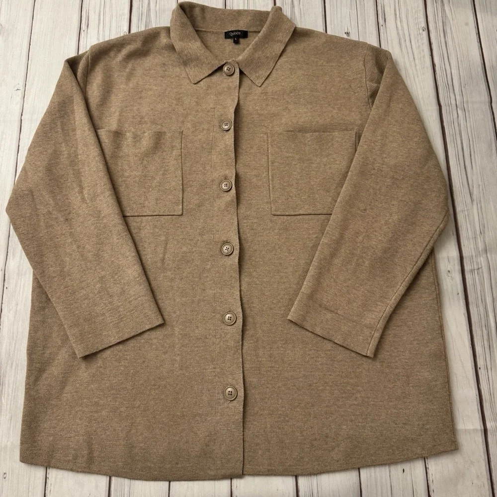 Quince Large Eco-Knit Milano Stitch Oversized‎ Shirt Jacket Taupe Outerwear