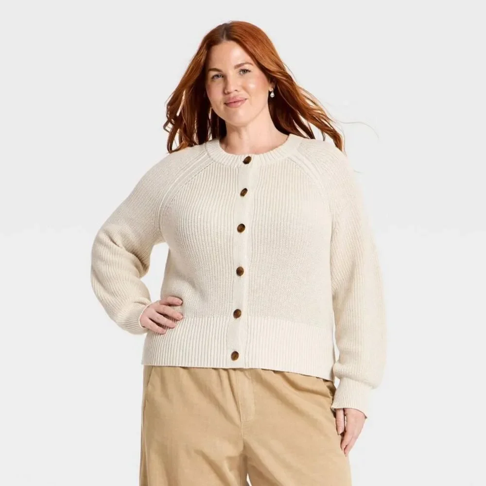 Women's Iconic Cotton Cardigan - Universal Thread Oatmeal 4X