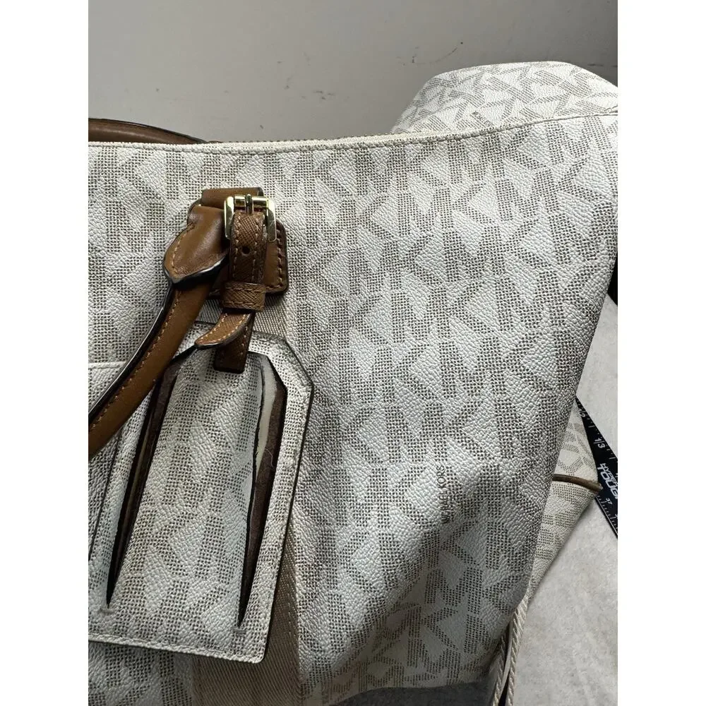 Michael Kors Large Signature MK Weekender Duffel Travel Bag Vanilla Brown