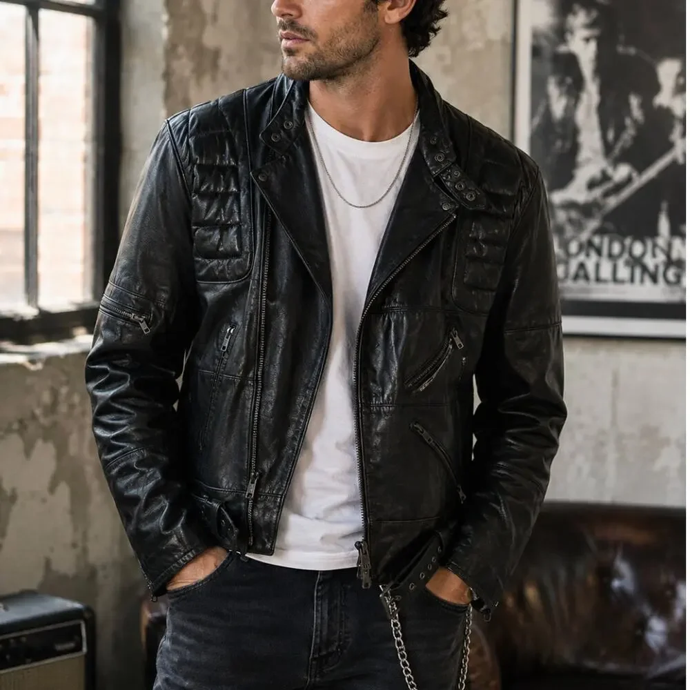Vintage 1998 Wilsons Leather Moto Jacket Mens 40 Black Biker Y2K Motorcycle