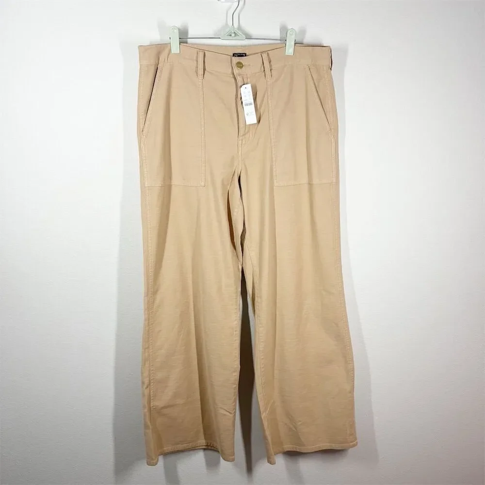J. Crew Women's Camp Pocket Wide Leg Pant‎ Size 31 Khaki Tan Stretch Cotton NWT