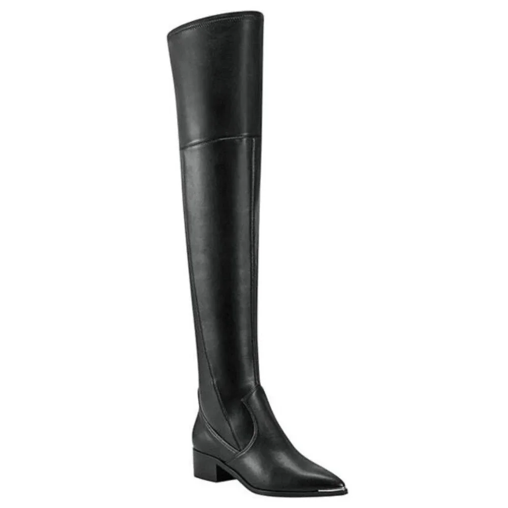 Marc Fisher LTD Black Over The Knee Boots Metal Tip Detail Size 6.5M NEW