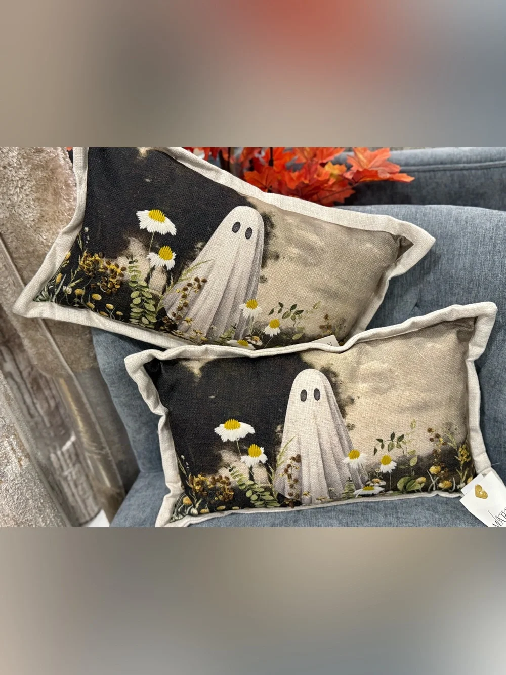 Halloween Ghost Decorative Throw Pillow - Neutral/Black