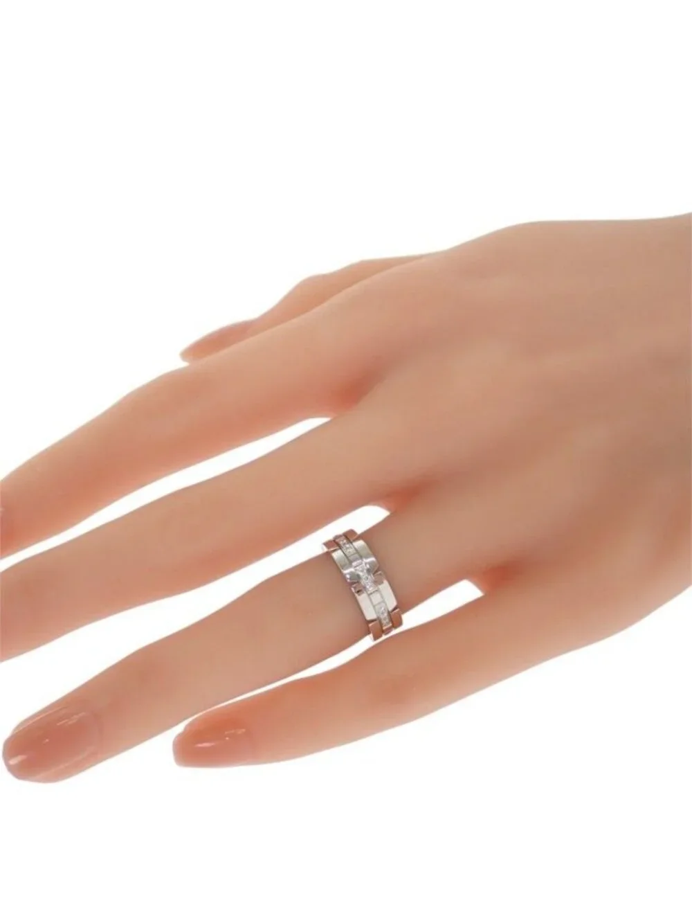 Cartier Tank Francaise Half Diamond Ring 18k White Gold