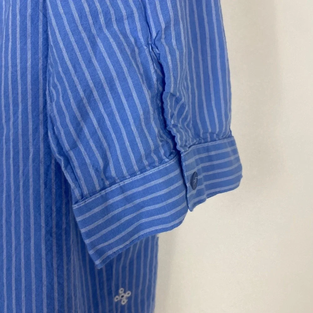 Woman Within Tunic Women 14/16 M Blue 3/4‎ Sleeve Striped Eyelet Cotton Babydoll
