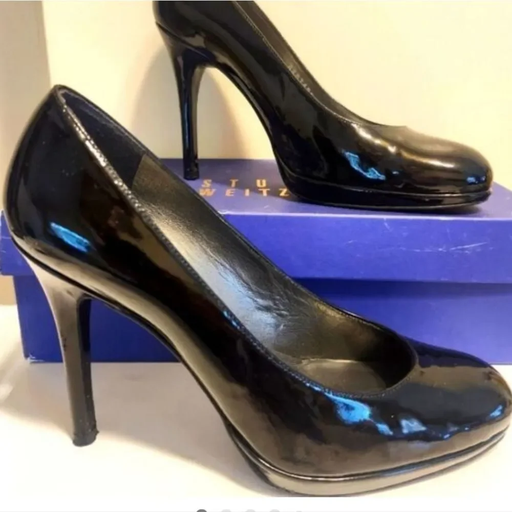Stuart Weitzman Classic Black Patent Leather Stiletto Heel Pumps sz.7.5 Ret $445